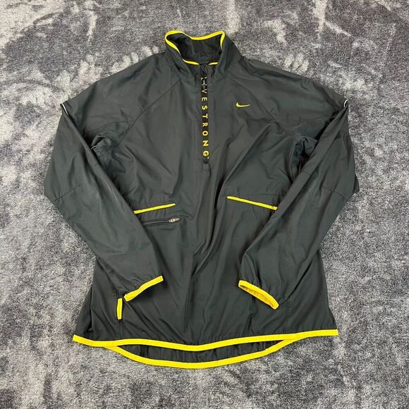 Nike Livestrong Women's 1/2 Zip Windbreaker Jacket Sz L Black Yellow Pullover - Picture 1 of 14